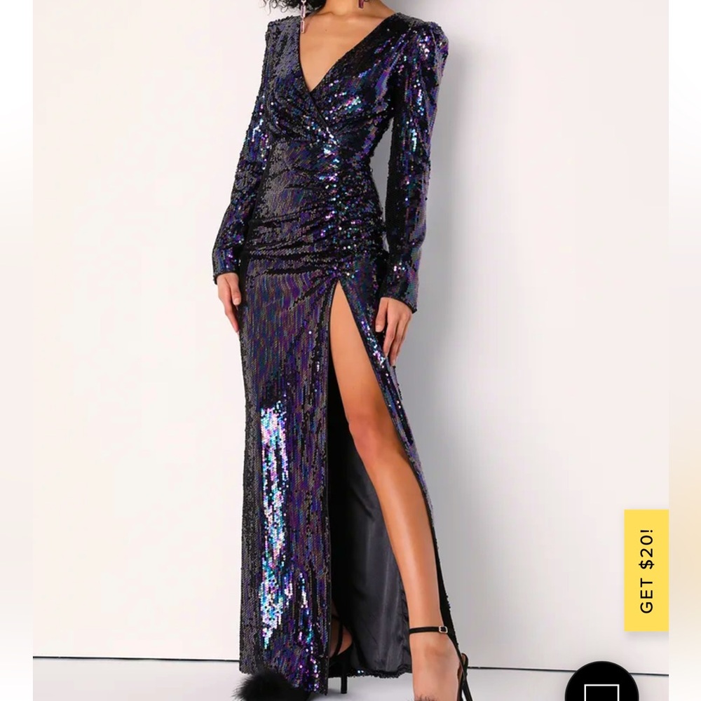 Lulus glow get em’ iridescent sequin gown